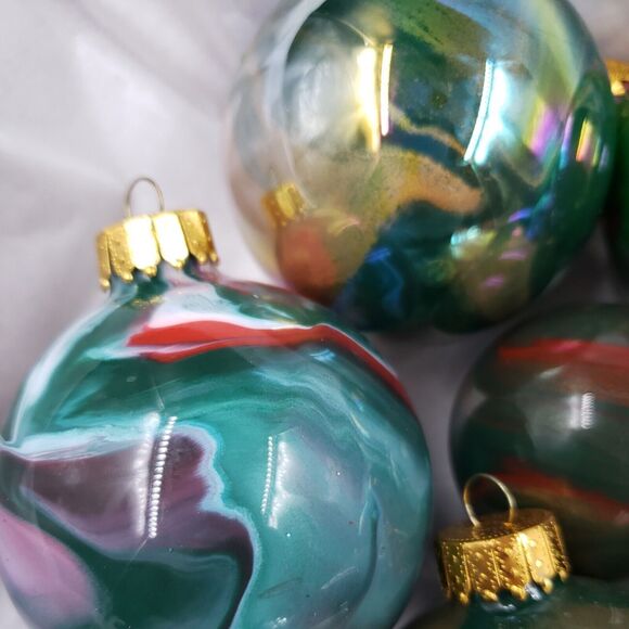 Vintage Glass Ball Christmas Ornament Lot of 11 Swirl Red Green Gold Iridescent - Picture 5 of 16